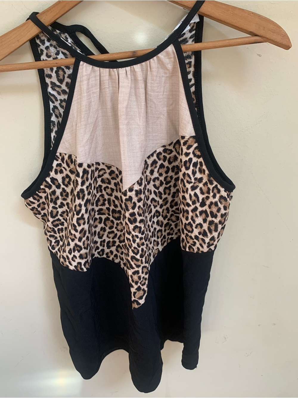 Hailey Leopard Animal Print Black Tan Tie Back Halter Tank Top Sz Large - Picture 3 of 6